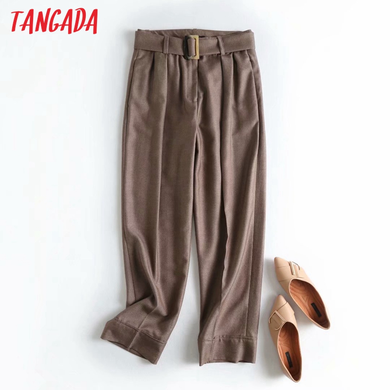 Tangada fashion women solid winter suit pants trousers with slash high quality office lady pants pantalon 4C67