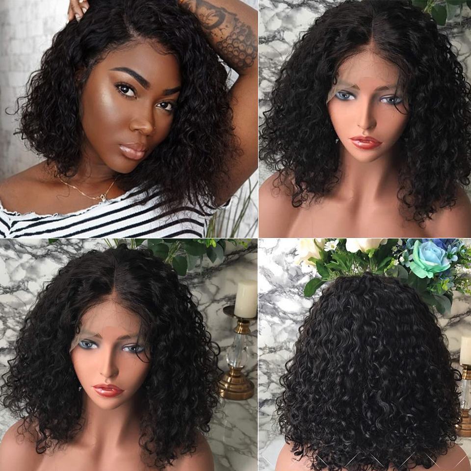 Mishell Curly Short Bob 13x4 Lace Front Human Hair Wigs PrePlucked For Black Women Kinky Deep Water Wave Frontal Virgin Wig