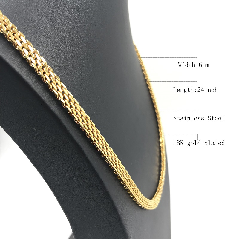 Fashion Gold Necklace For Men Stainless Steel Mesh Chain 6MM Tone Punk Jewelry Link Chain Necklace Gifts USENSET