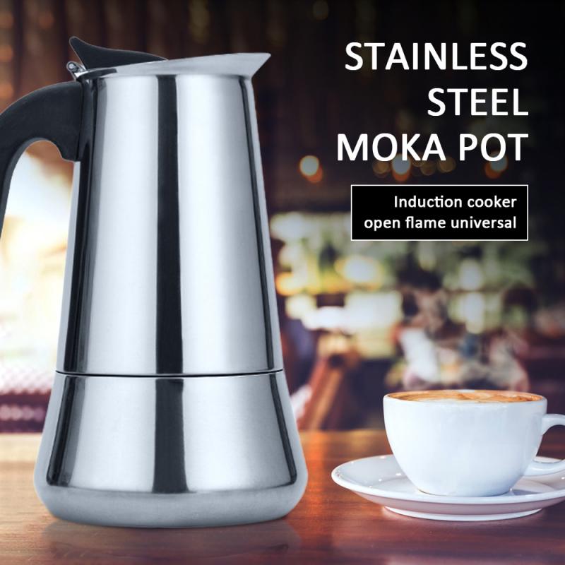 6/9/12 New Style Coffee Pot Stainless Steel Moka Pot Induction Cooker Open Flame Universal True Flat Bottom