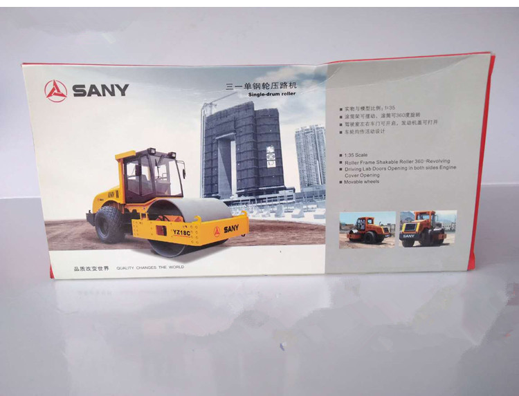 Collectible DieCast Toy Model 1:35 Scale SANY YZ18C Single Road Roller Compactor Engineering Machinery Vehicles for Decoration