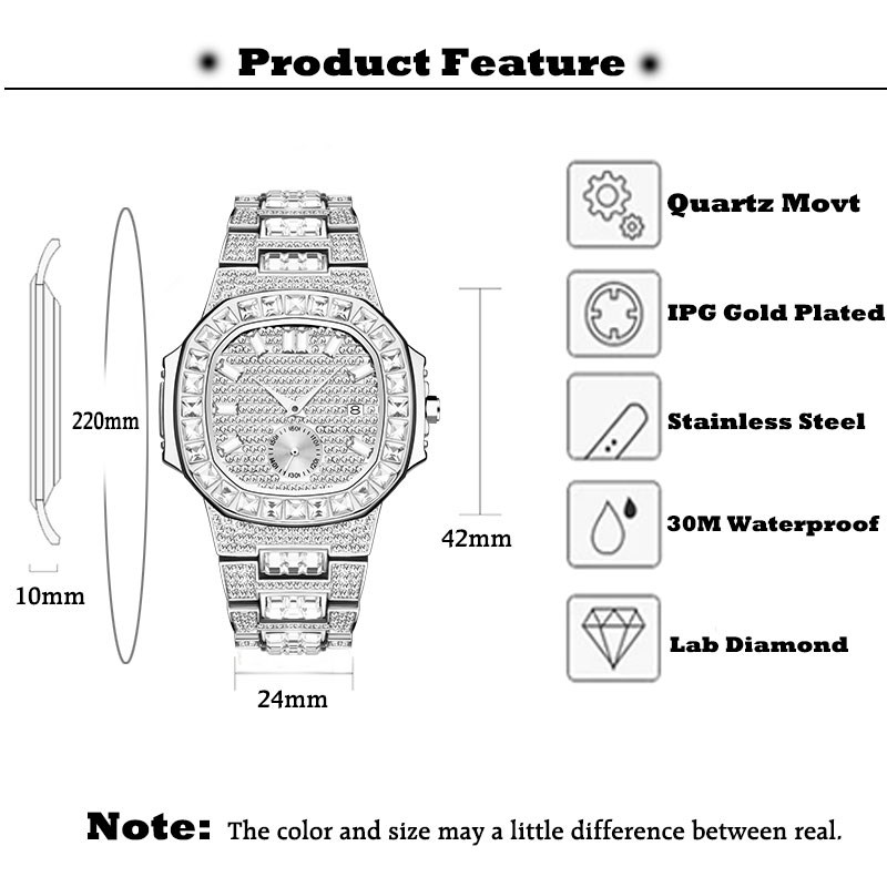 Fully Baguette Dimaond Watch Men MISSFOX Pp Nautilus 7014 Designer Brand Watch For Men Top Luxury Brand Mens Patek Wrist Watch