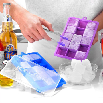 DIY Ice Cube Mold Square Shape Ice Cream Maker 15 Grid Food Grade Silicone Ice Tray Home with Lid Kitchen Bar Accessories