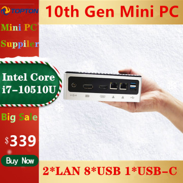 2020 TOPTON New 10th Gen Mini PC Computer Intel i7-10510U 2*DDR4 M.2 SSD 2*LAN 4K HTPC Windows 10 Linux 8*USB USB-C HDMI DP WiFi