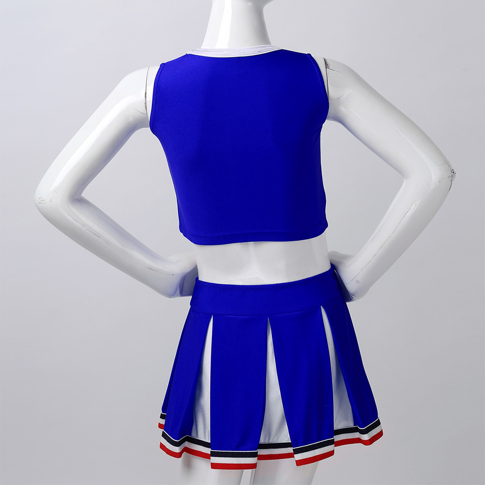 Kids Sleeveless Crop Top with Pleated Skirt Sets Girls Cheerleading Uniforms Stage Performance School Team Cheerleader Costume