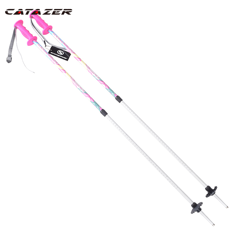 Catazer 1 Pair Extension Type Foldable Ski Snow Poles Foldable Ski Pole Cane 70~105cm Snowboard Sticks for Children