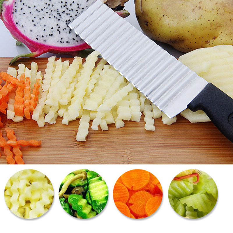 Stainless Steel Potato Chip Slicer Dough Vegetable Fruit Wrinkle Wave Potato Cutter Knife Potato Shredder Vegetable Cutter