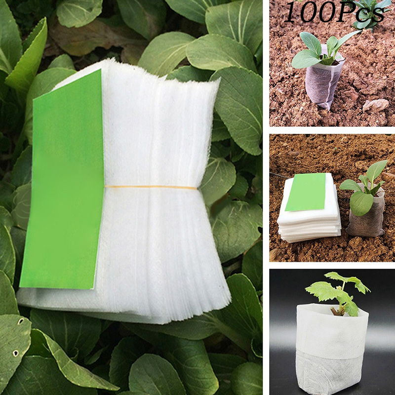 100 pcs Seedling Raising Bags Biodegradable Non-woven Nursery Bags Plant Grow Bags For Fabric Seedling Raising Bag Plants Garden