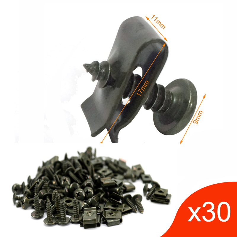 30set/lot Motorcycle Car Scooter ATV Moped Ebike Plastic Cover Metal Retainer Self-tapping Screw and Clips M4 M5
