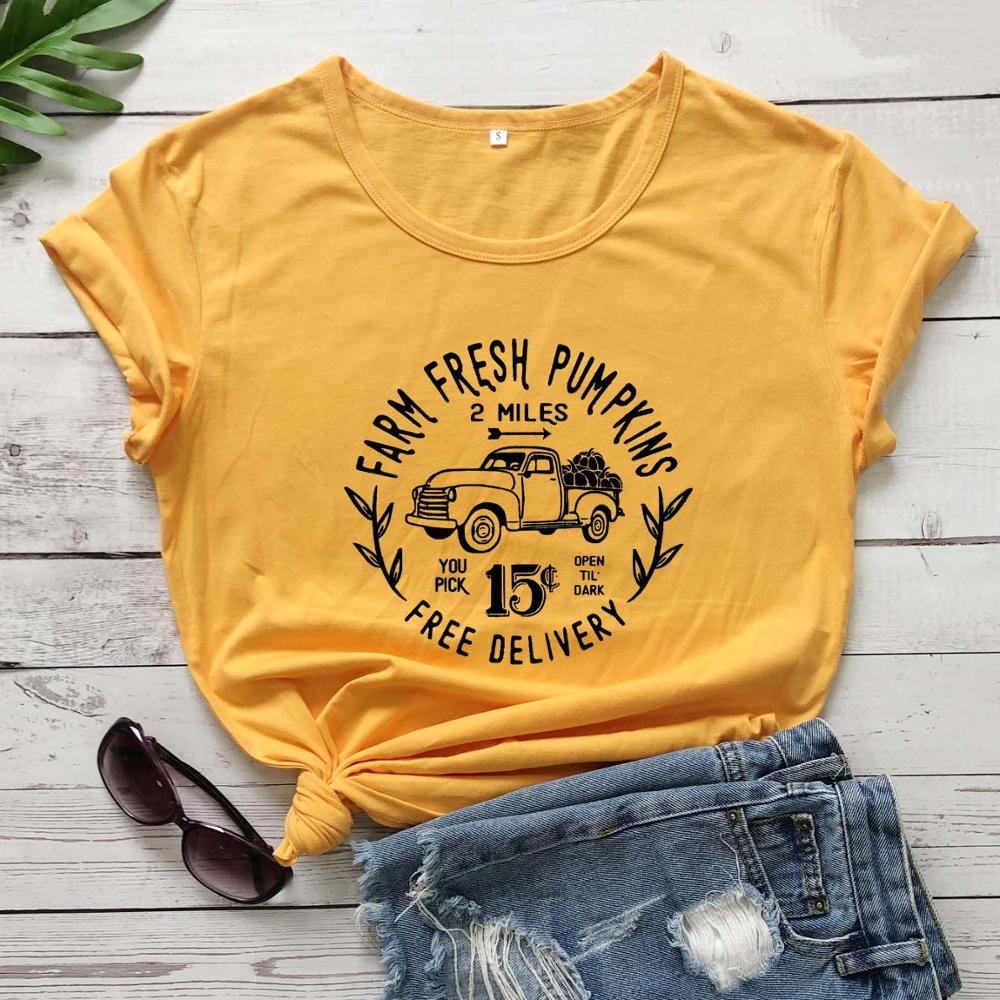 Farm fresh pumpkins graphic women fashion cotton casual young hipster slogan grunge tumblr hipster tees unisex party tops O072