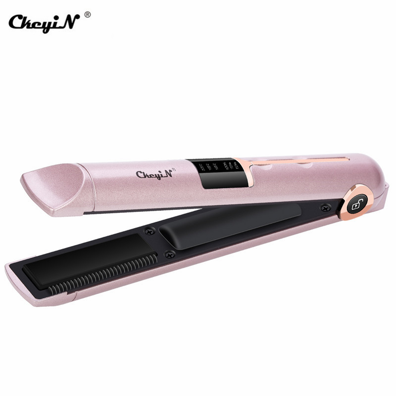 CkeyiN LED Mini USB Cordless Heating Hair Straightener Hair curler Travel Flat Irons Portable Straightening Hair Large Wave Iron