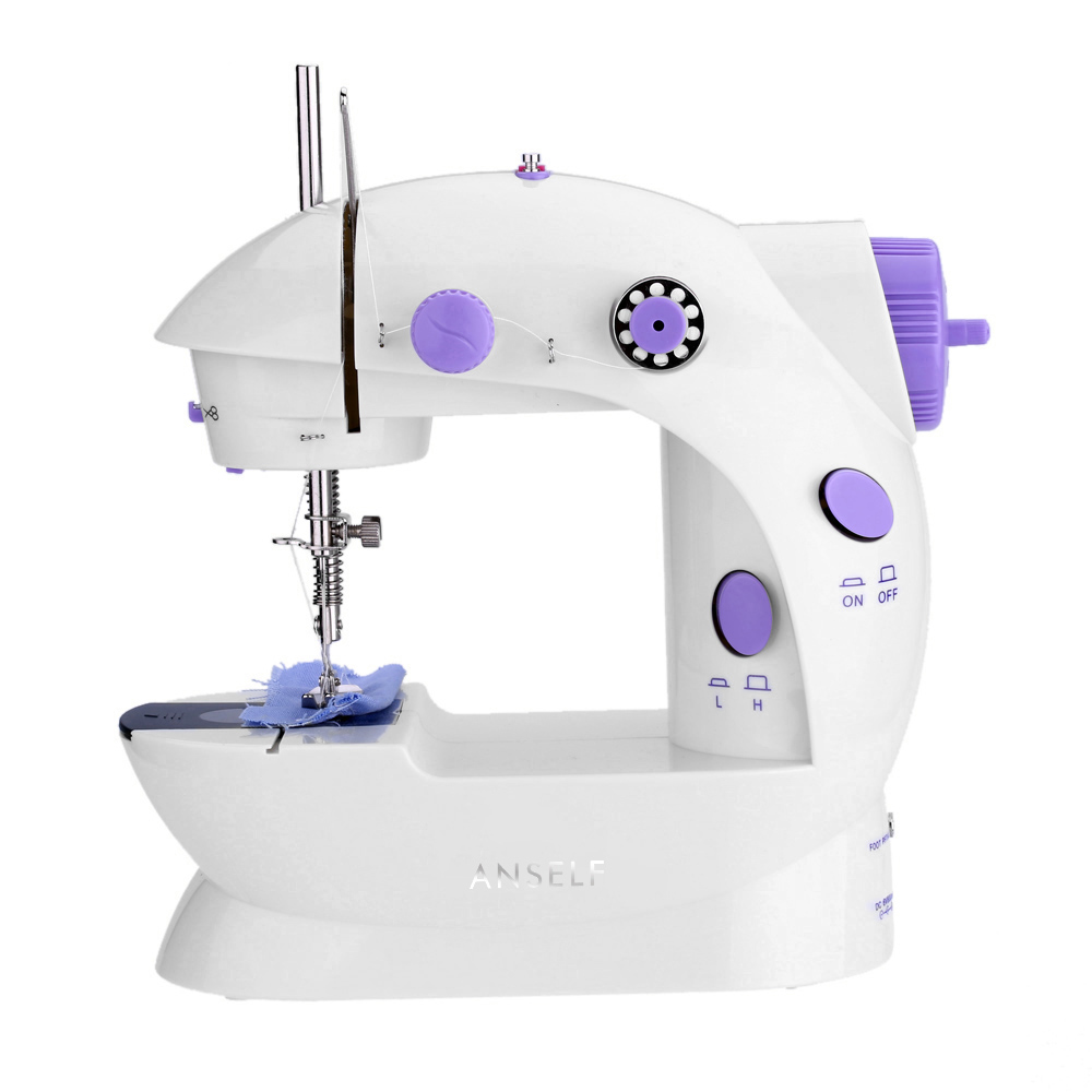 Anself Mini Household Purple Electric Sewing Machine 2 Speed Adjustment with Light Foot Pedal Manual Sewing Machine