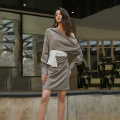 [EAM] Women Irregular Big Size Dress New Asymmetrical Collar Long Sleeve Loose Fit Fashion Tide Spring Autumn 2021 1Y638