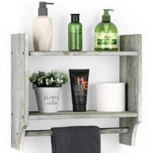 Wooden Bathroom Shelf with Towel Bar