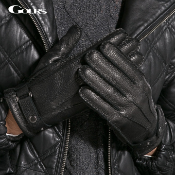 Gours Gloves Winter New Men Genuine Leather Gloves Deerskin Mittens Black Plus Velvet Warm Fashion Casual Driving GSM014