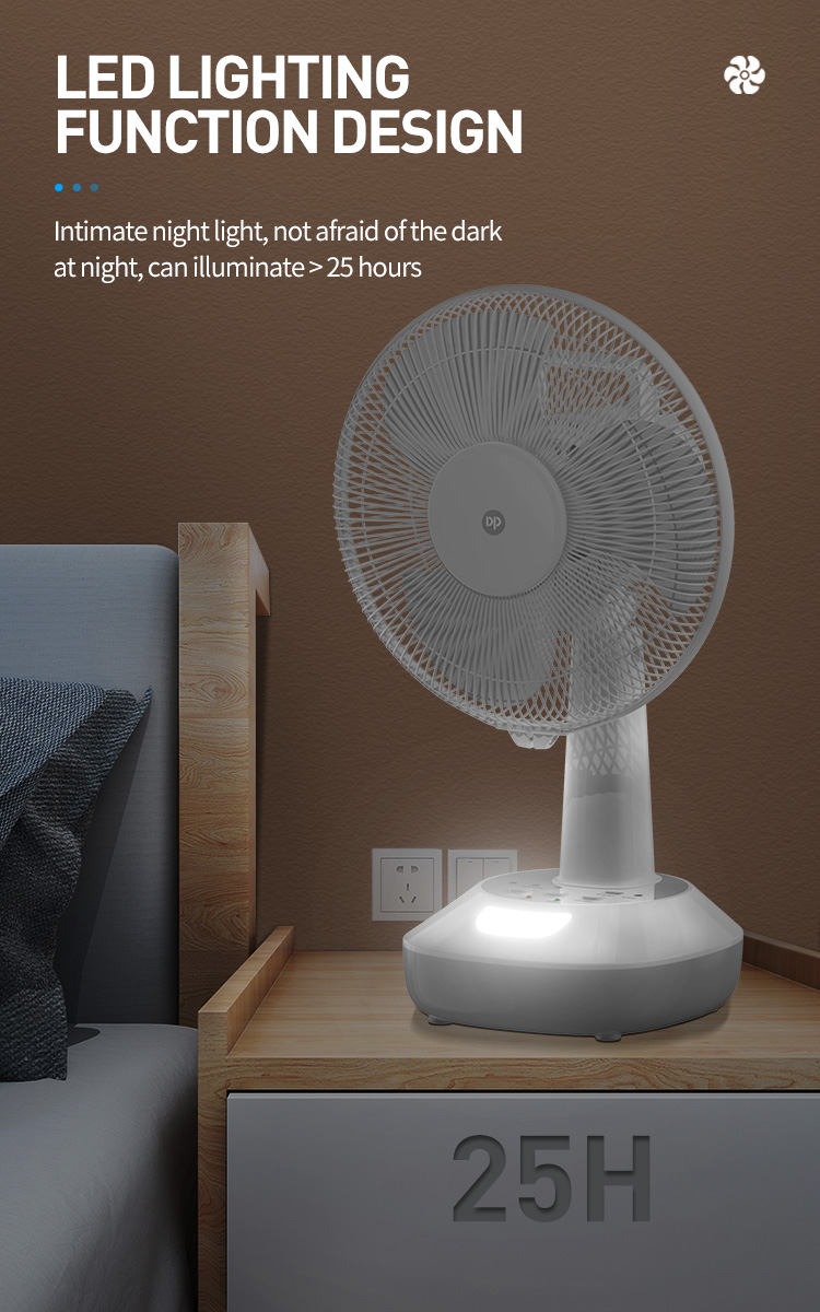 Rechargeable Pedestal Fan 12 inch Table Fan with LED Light--detail-4
