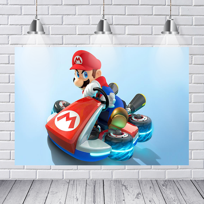 Photo studio accessories Mario Kart custom photography background children birthday party banner photo backdrop