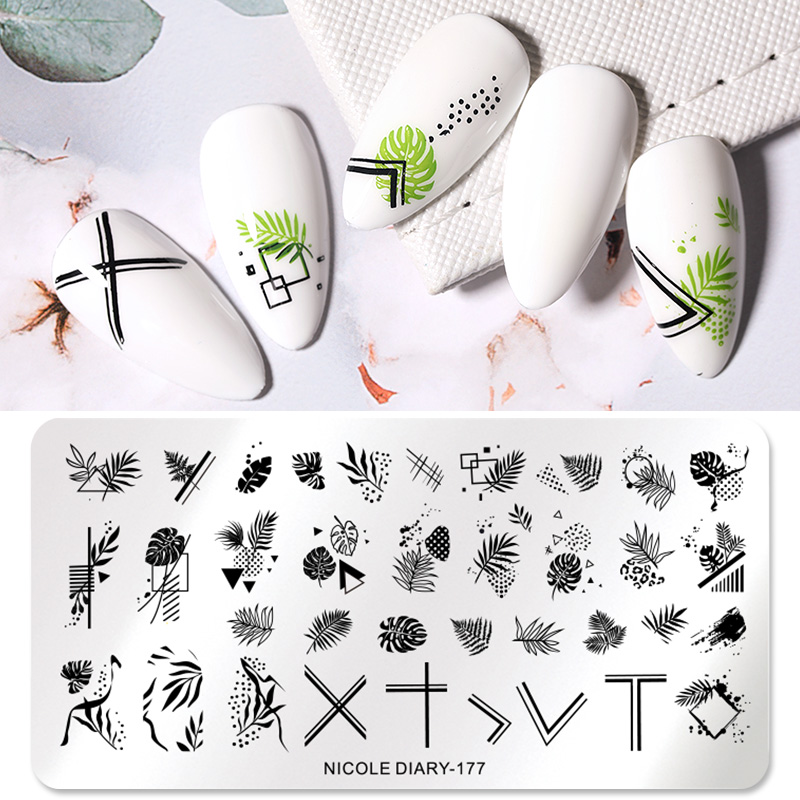 NICOLE DIARY Nail Art Leaf Flower Stamping Plates Dragon Snake Leopard Nail Art Stamp Templates Printing Stencil Tool