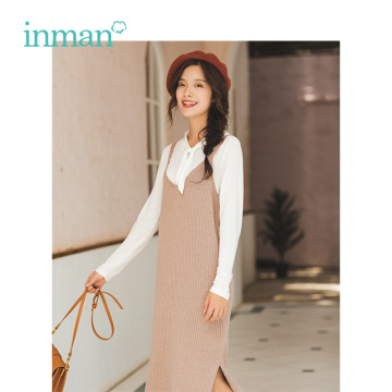 INMAN Winter New Arrival Lace Stand Collar Shirt Knitting Jumpsuit Dress Woman Two-pieces Suits