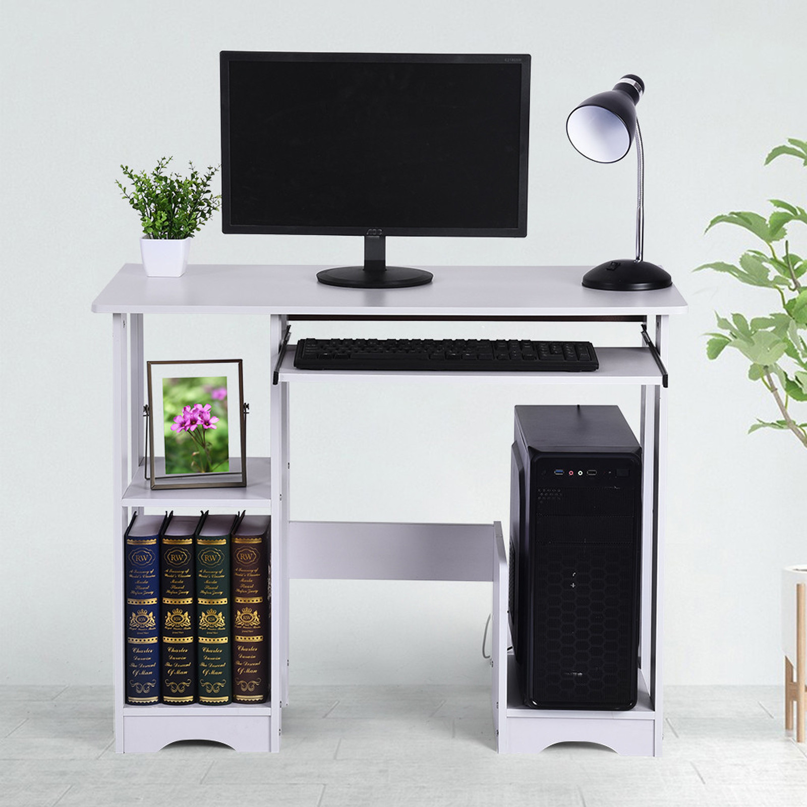 Modern Computer Desk Workstation Study Writing Table Home Office Furniture With Keyboard Bracket Pc Metal #3