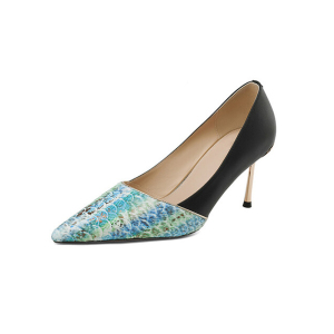 Geniuine Leather Patchwork Pointed Toe High Stiletto Heel