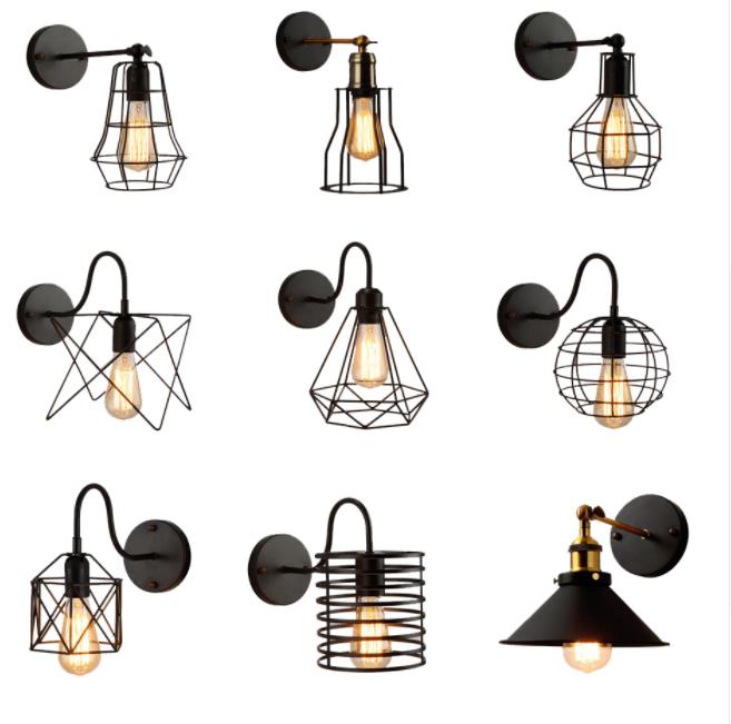 Loft American Iron black lampshade wall lamp vintage cage guard sconce loft lighting fixture modern indoor lighting wall lamps
