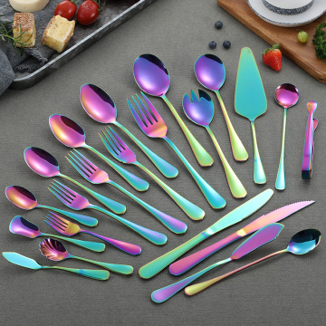 RISAM Rainbow Wedding Travel Cutlery Set Stainless Steel Dinner Knife Fork Scoops Silver Tableware dishes sets dinnerware