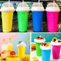 Quick-Frozen Squeeze Cup Slushy Maker Ice Cream Maker Supplies Slushy Straw Cup Cooling Bottle Smoothie Squeeze With P3O8