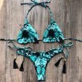 Women's Sexy Bikini Swimsuit Bronzing Printed Tassel Lace Split Bikini Push-up Beachwear Swimwear Swimwear#40