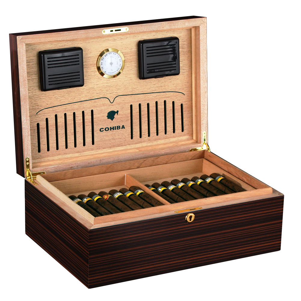 COHIBA Large Capacity Humidor Cigar Box Cedar Wood Cigar Case Glossy Piano Finish Cigar Humidor Box W Lock Humidifier Hygrometer