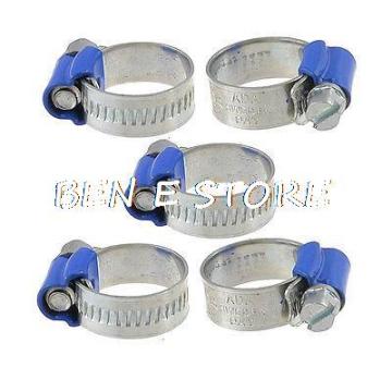 5pcs 11mm-17mm Adjustable Stainless Steel Worm Drive Blue Band Hose Clamp