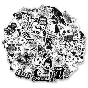 100pcs / set Vintage Stickers Black and White DIY Stickers for Motorcycle Skull Stationery Scrapbook Sticker Luggage Sticker