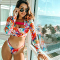 2020 New Sexy Long Sleeve Bikinis Women Swimsuit Print Floral Bathing Suits Beachwear Brazilian Bikini Set Biquini Female