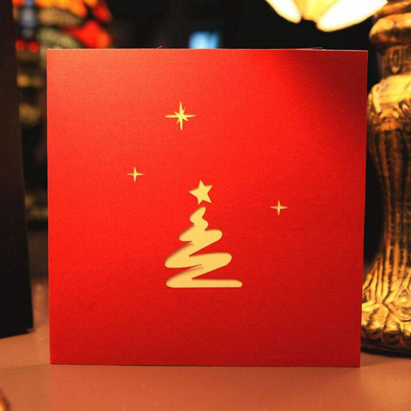 3D Pop Up Merry Christmas Tree Greeting Cards Blessing Card Laser Cut Post Card For New Year Party Christmas Card With Envelope