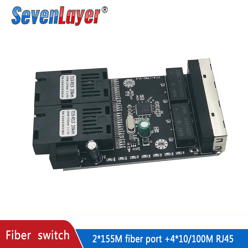 Ethernet switch Fiber Optical Media Converter Single Mode 4 RJ45 and 2 SC fiber Port 10/100M PCBA