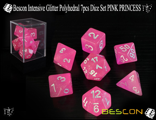 Bescon Intensive Glitter Polyhedral 7pcs Dice Set PINK PRINCESS-3
