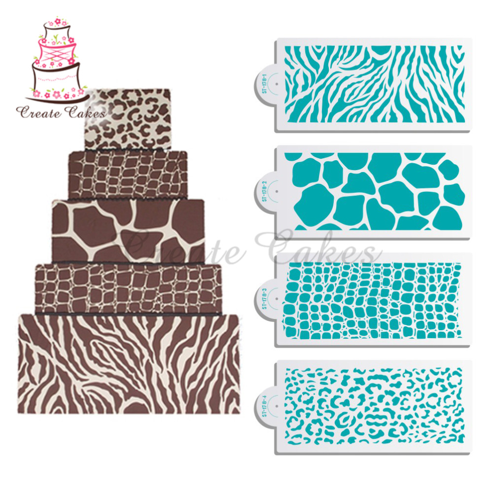 Animals Skin Cake Stencil Set Fondant Cake Safari Design Template Cake Border Decorative Stencil Cake Tool Bakeware