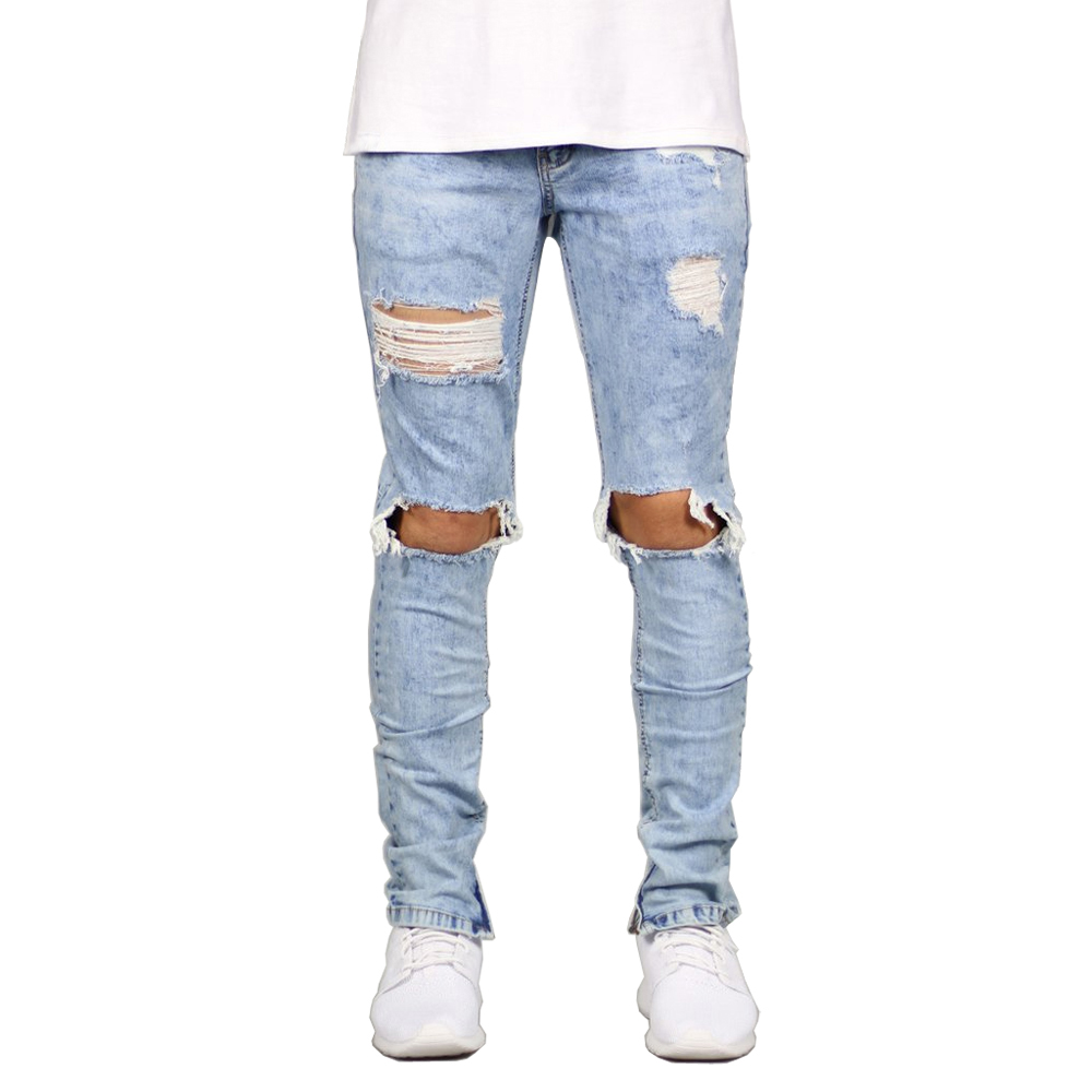 2019 Fashion Hot Men Jeans Stretch Destroyed Ripped Design Ankle Zipper Skinny Jeans For Men