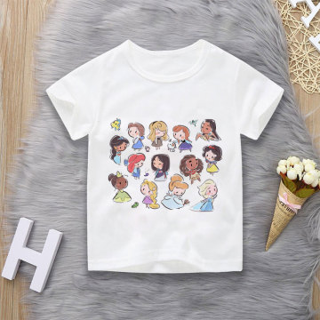 Unisex Summer Children's Clothing Princess Cute Cartoon Boy And Girl T-shirt Aesthetics Fun Kid Top Crew Neck White Short Sleeve