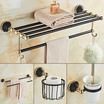 Bathroom Accessories Set Black gold Towel Bar Towel Rack Paper Holder Toilet Brush Holder Corner Shelf Copper Bath Hardware Set
