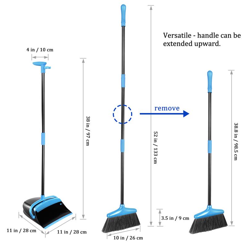 Upgraded Broom And Dustpan Set Extendable Broomstick And Dust Pan Combo For Home Broom And Dustpan Set Black And Blue