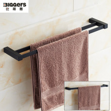 Free shipping New modern design black lacquered color bathroom accessories stainless steel single and double towel bars rack