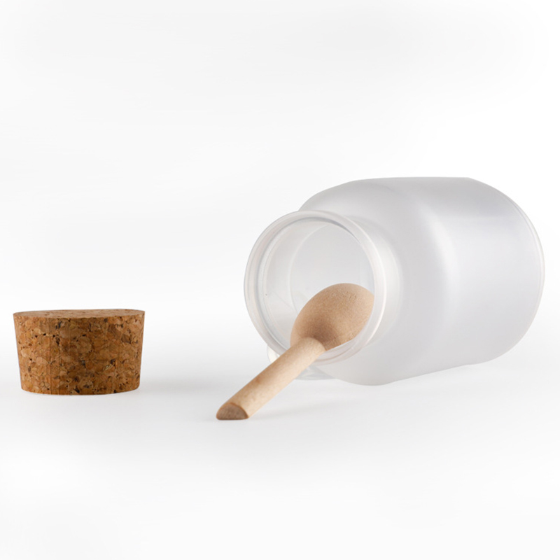 200ml Clear Empty Matte Cork Bath Salt Bottle With Wooden Spoon Women Cosmetic Refillable Jar