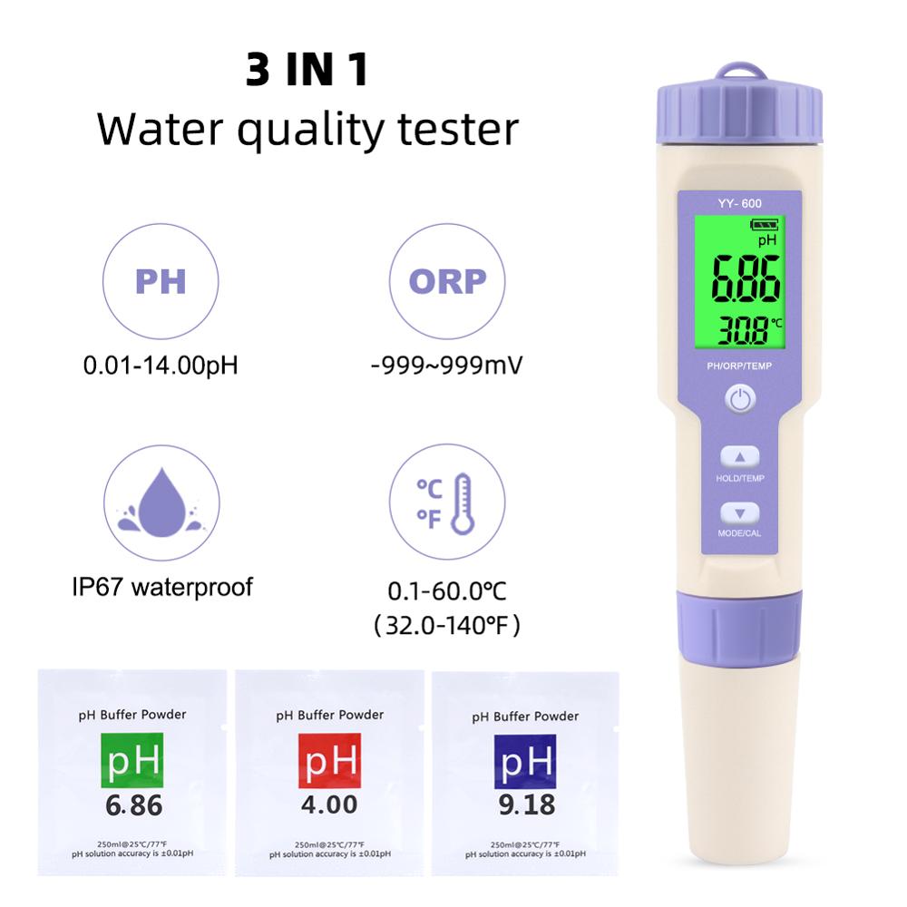 YY-600 PH/ORP/TEMP 3 in 1 water quality tester PH meter redox potential tester for aquarium, swimming pool, drinking water