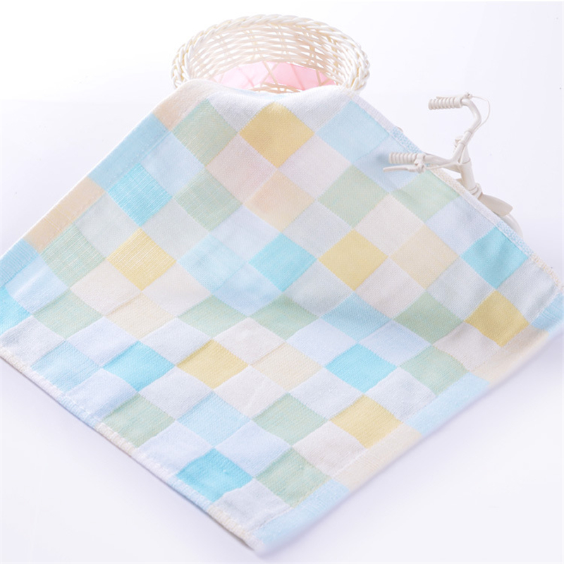New Cotton No Fade Plaid Pattern Small Square 2 Layers Baby Skin-friendly Absorbent Hair Drying Saliva Towel Soft Gauze