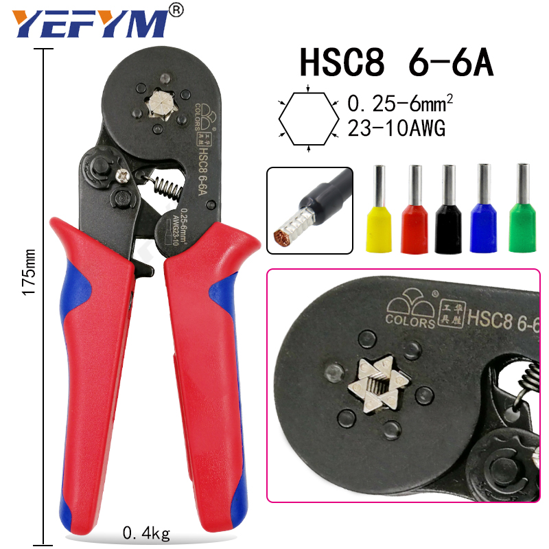 HSC8 10S crimping pliers 0.25-10mm2 23-7AWG HSC8 6-6 0.25-6mm2 with box tube type needle type terminal mini crimp wire tools