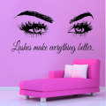 Lashes Make Everything Better Quotes Eyelashes Eye Wall Decal Girls Vinyl Wall Sticker Beauty Salon Make Up Decor Mural F902