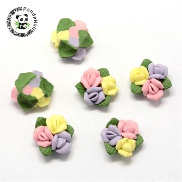 Handmade Porcelain Cabochons, China Clay Beads, Flower, Pink, 16~18x15~16x7~8mm