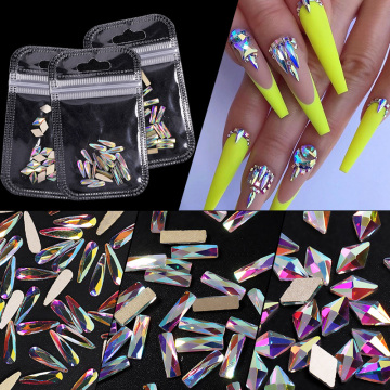 20Pcs Nail Art Rhinestones Holo Flat Shaped Elongated Teardrop Rectangle Colorful Stones For 3D Nails Decoration 13 Colors