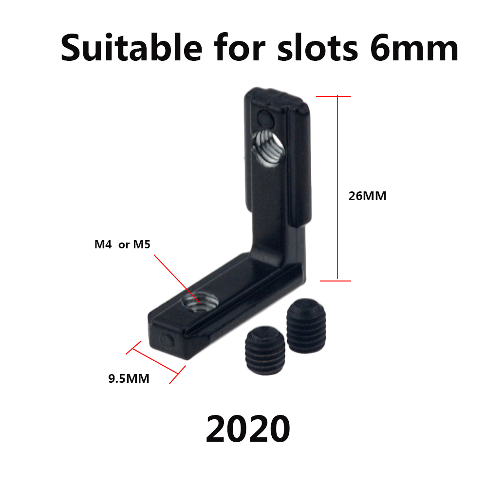 10pcs/lot 2020 Black L Shape Interior Corner Connector Joint Bracket with screws for 2020 3030 4040 EU Aluminum Profile